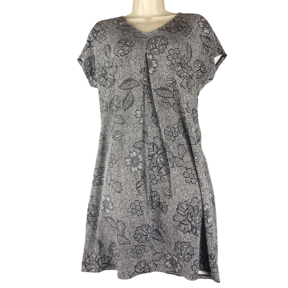 J Jill Wearever Womens XSP Black Floral‎ Dress Stretch Jersey Lagenlook Travel
